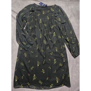 Chaps Women's Black Dress w/Flutter Sleeves Multicolor Floral Print Size 10 NWT